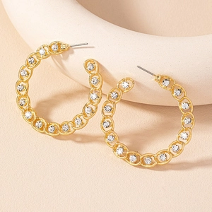 Boucles D'oreilles Créoles En Alliage Plaqué Or Avec Strass Forme De C Maillons Creux Bijoux Élégants Pour Femmes
