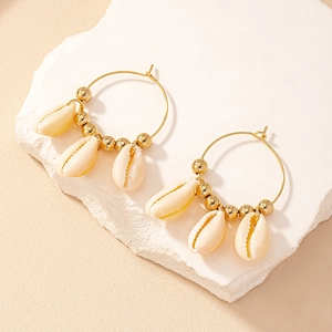 Boucles D'oreilles Créoles Bohèmes En Coquillage Naturel Pour Femmes Alliage Doré Cercle Pendant Bijoux De Vacances À La Plage