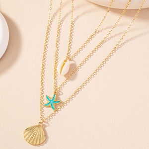 Layered Pendant Necklace Alloy Shell Starfish Scallop Pendants Bohemian Beach Summer Vacation Jewelry For Women