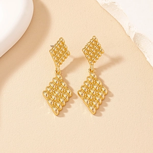 Minimalist gold geometric rhombus earrings with elegant woven texture for women