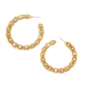 Élégantes boucles d'oreilles créoles C dorées avec strass blancs pour femmes