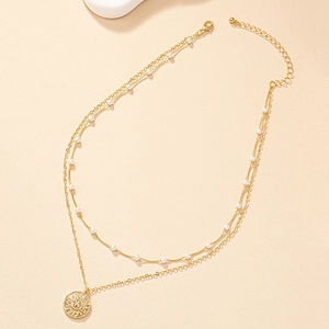 Collana di perle a doppio strato con ciondolo a sole vintage con finitura dorata