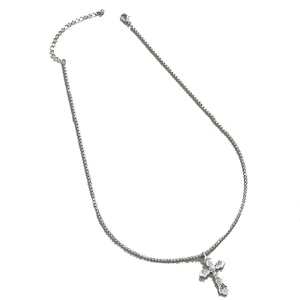 Collana con ciondolo a croce argento, trama vintage e catena regolabile per uomo e donna