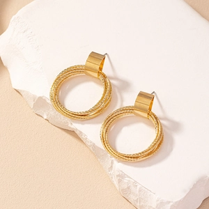 Geometric Multi Layer Circle Round Stud Earrings For Women Retro Gold Plated Alloy With Silver Earring Post