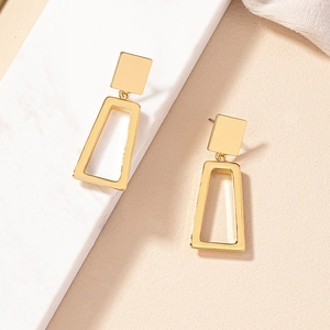 Geometric Hollow Trapezoid Dangle Earrings For Women Gold Plated Zinc Alloy Square Stud Minimalist Trendy Jewelry