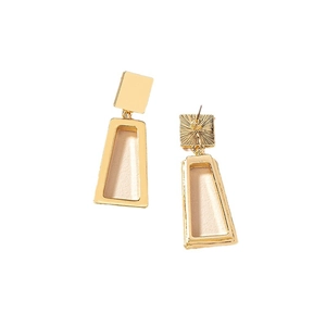 Minimalist gold geometric drop earrings with square stud and hollow trapezoid pendant