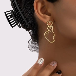 Modern minimalist gold heart gesture earrings for women with sleek metal outline design