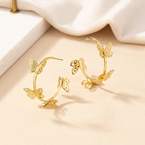 Chic Créoles Papillon En Alliage Pour Femmes Dorées Grandes Boucles D'Oreilles Géométriques Cercle Évidées Bijoux De Mode