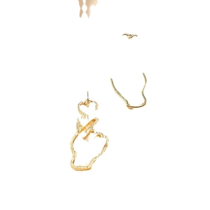 Minimalist gold asymmetric earrings featuring unique hand heart and face outline designs