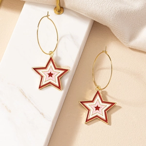 Star shaped hoop earrings with tricolor enamel patterns and gold finish for women