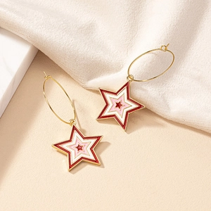 Star Hoop Earrings For Women Alloy Enamel Multi Layered Gold Plated Star Pendant Dangle Earrings Sweet Vintage Niche
