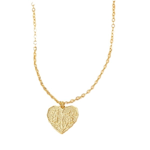 Collier cœur minimaliste doré avec texture florale et gravure Te Amo romantique