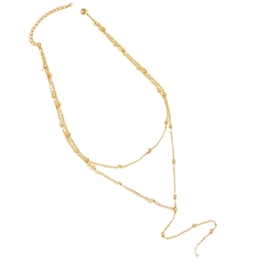 Three-layer gold beaded chain necklace with lobster clasp and adjustable length extension