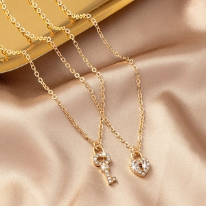 Collier Élégant En Alliage Avec Pendentif Serrure En Coeur Et Clé Strass Bijoux Mode Pour Femmes