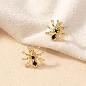 Boucles D'Oreilles Puces Araignée Dorées Alliage Émail Noir Gothique Punk Bijoux De Mode Pour Femmes