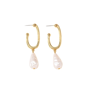 Boucles d'oreilles minimalistes en forme de U doré avec pendentif perle baroque chic