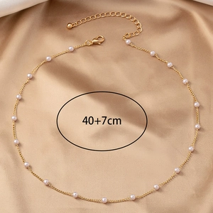 Elegant gold chain necklace with freshwater pearls, adjustable length 40cm+7cm