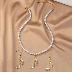 Parure de bijoux en perles avec collier note de musique en strass et boucles d'oreilles