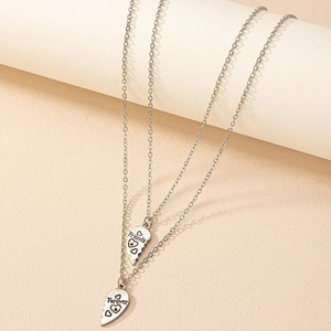 Minimalist Alloy Friends Forever Heart Puzzle Pendant Necklace For Women Men Best Friend Couples Electroplated Jewelry Gift