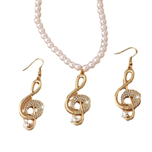 Parure de bijoux note de musique avec perles, collier en strass et boucles d'oreilles