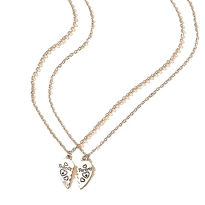 Minimalist silver heart necklaces with Friends Forever engraving for couples or best friends