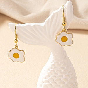 Cute fried egg drop earrings with gold alloy hooks and enamel poached egg charms