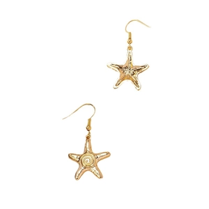 Boucles d'oreilles étoile de mer dorées bohèmes avec surface texturée et crochets