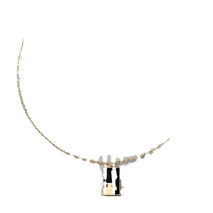 French vintage gold chain necklace with black checkered rectangular marble pendant