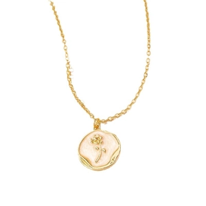 Goldene Halskette mit Rosenblüten-Emaille-Rundanhänger an einer schlichten Kette