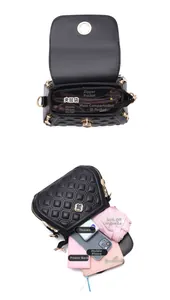 Interior layout and storage capacity of the black quilted shell shoulder bag