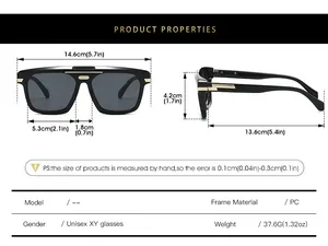 Tableau détaillé des tailles de lunettes de soleil carrées vintage avec mesures PC