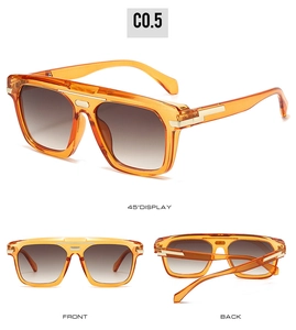 Vue multi-angle de lunettes de soleil carrées ambrées avec verres dégradés et détails