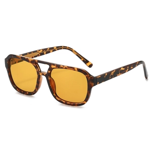Retro double-bridge aviator sunglasses with tortoise frame and yellow lenses