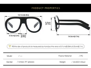 Tableau des tailles détaillé pour lunettes rétro en PC avec dimensions précises en centimètres