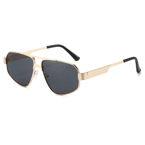 Retro Polygonal Aviator Sunglasses Metal Frame Double Bridge UV400 Protection Outdoor Driving Eyewear For Men Women
