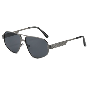Classic gunmetal aviator sunglasses with polarized black lenses and double-bridge frame