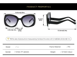 Guía de tallas detallada para gafas de sol mariposa con dimensiones de montura de PC