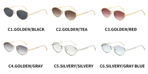 Detailed grid showing six color options for vintage oval metal frame sunglasses