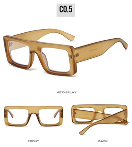 Front and back views of retro dark amber thick square anti-blue light glasses frames