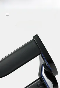 Macro view of matte black eyewear hinges with blue trim detail on lightweight frames
