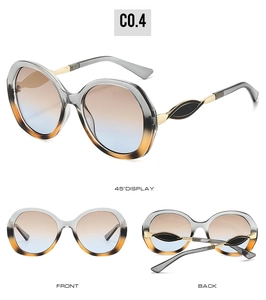Three-view display of C0.4 oversized round frame glasses with grey-yellow gradient finish