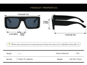 Detailed size guide with precise measurements for these rectangle frame PC sunglasses