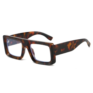 Retro thick square tortoiseshell glasses frame with anti-blue light clear lenses