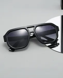 Macro detail of high-quality pilot sunglasses with classic double bridge black frames