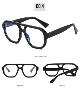 Detail view of double bridge pilot glasses with blue light blocking lenses and black frame
