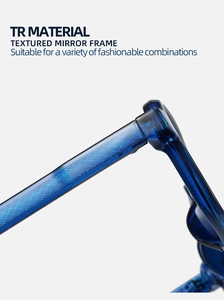 Détail de la monture de lunettes bleue en TR avec branches antidérapantes texturées