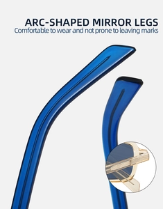 Vue détaillée des branches de lunettes ergonomiques incurvées en bleu translucide