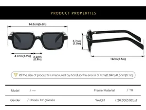 Tableau des tailles détaillé pour lunettes de soleil carrées TR90 avec dimensions cadre
