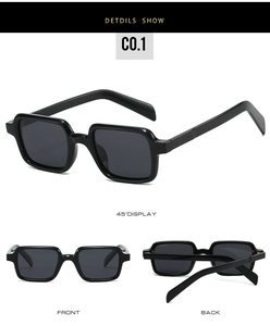 Vues multiples de lunettes de soleil polarisées carrées noires montrant les détails