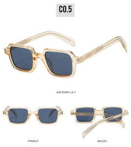Détail de lunettes de soleil rectangulaires ambrées avec verres polarisés et code C0.5